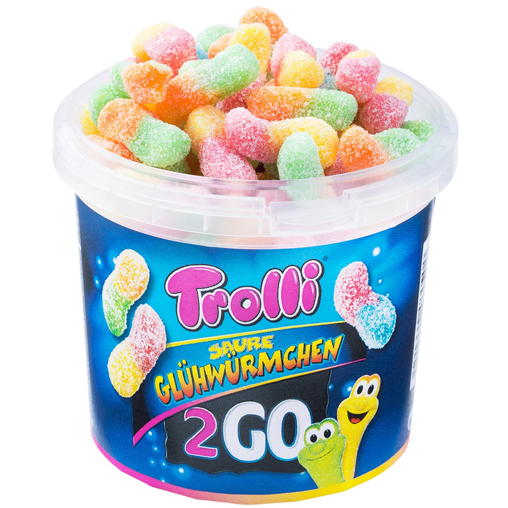 (2 loại) Kẹo dẻo Trolli 2Go hình Sâu hủ nhựa 150gr (Ngọt & Chua)