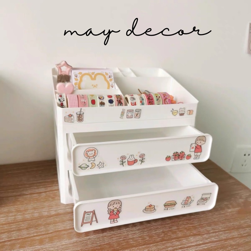 Hộp đựng đồ trang điểm ngăn kéo + tặng sticker -may.decor-