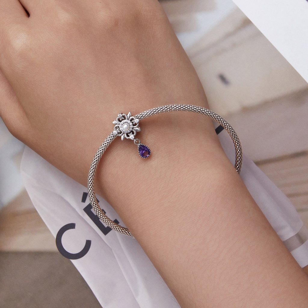 BAMOER Mặt Vòng cổ Bạc 925 Hình Hoa Sen Phong Cách Cổ Điển DIY