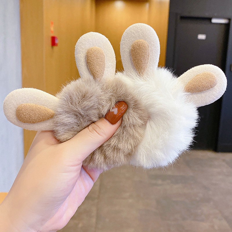 Băng Đô Cài Tóc Tai Thỏ Bằng Lông Mềm Mại Dễ Thương