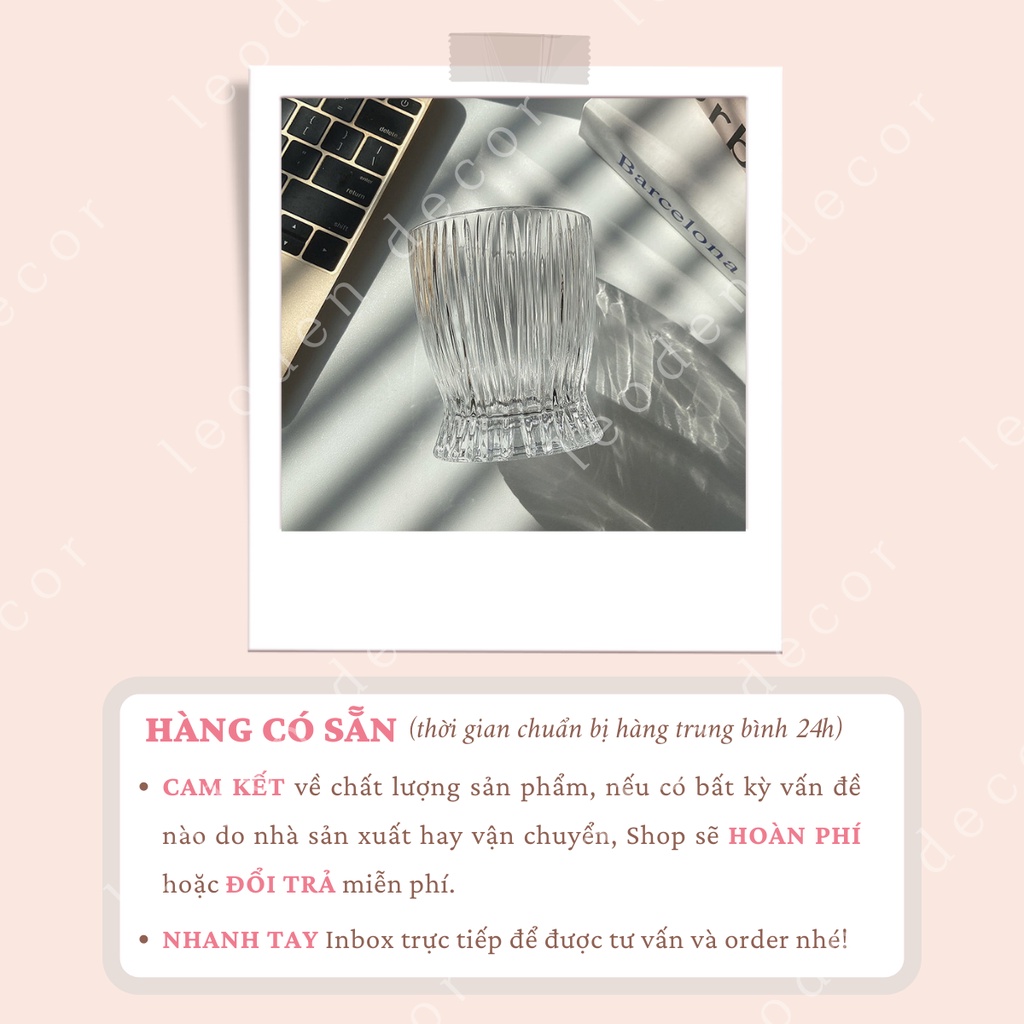 Cốc thủy tinh decor hình chum vân sọc phong cách Hàn Quốc, cốc thuỷ tinh chịu nhiệt uống cafe nước trái cây