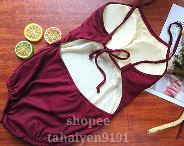 Bikini liền thân màu đỏ đô lưng buộc dây bao chất đẹp (có ảnh thật) | BigBuy360 - bigbuy360.vn