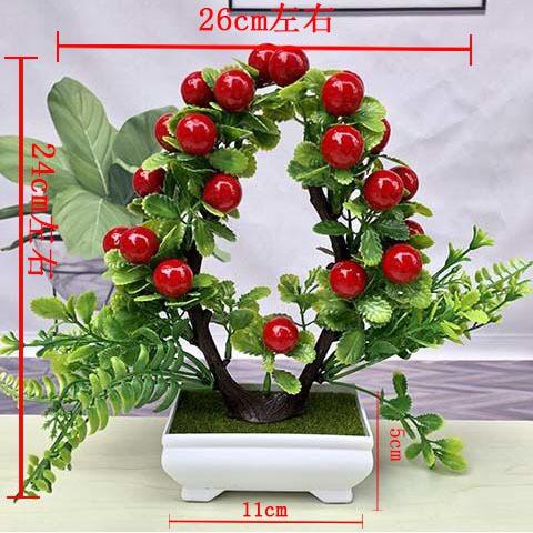 Chậu cây bonsai giả quả tình yêu VI041 ( kèm chậu, cao 24cm, rộng 26cm), cây hoa giả trang trí