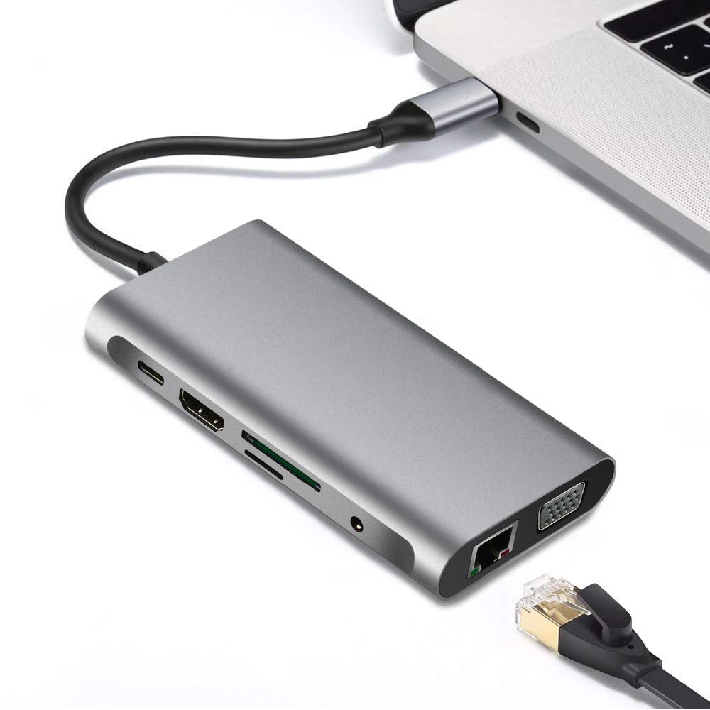 Bộ Chuyển Đổi Hub Usb 3.0 4k Hdmi Sang Vga Rj45 10 Trong 1 Cho Macbook Pro Thunderbolt 3 | BigBuy360 - bigbuy360.vn