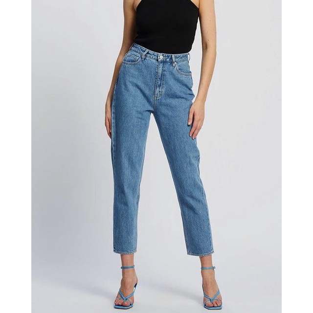 Quần Mom Jeans Nữ Lưng Cao Màu Xanh M-02