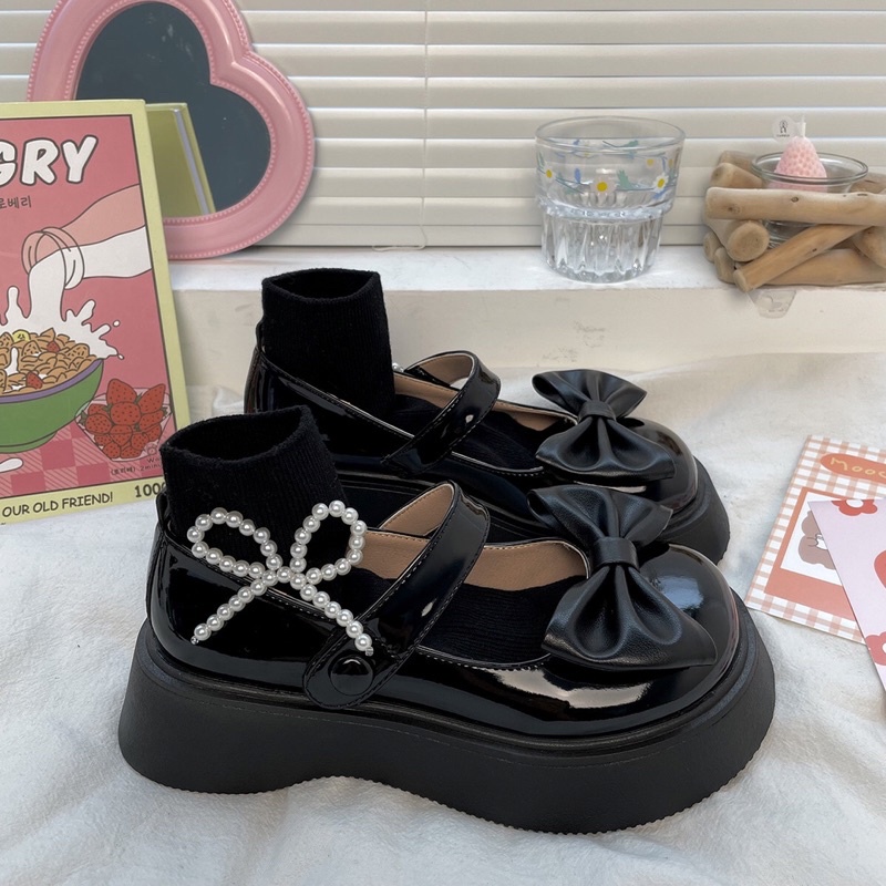 Giày lolita nữ độn đế cao,Giày da ulzzang nữ phong cách Hàn Quốc LT16