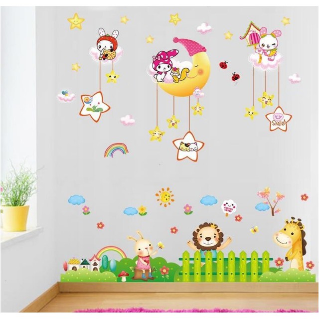 BỘ COMBO DECAL GHÉP ĐÔI TRANG TRÍ - Trăng Vàng kết hợp Sư Tử ( 2 TẤM )