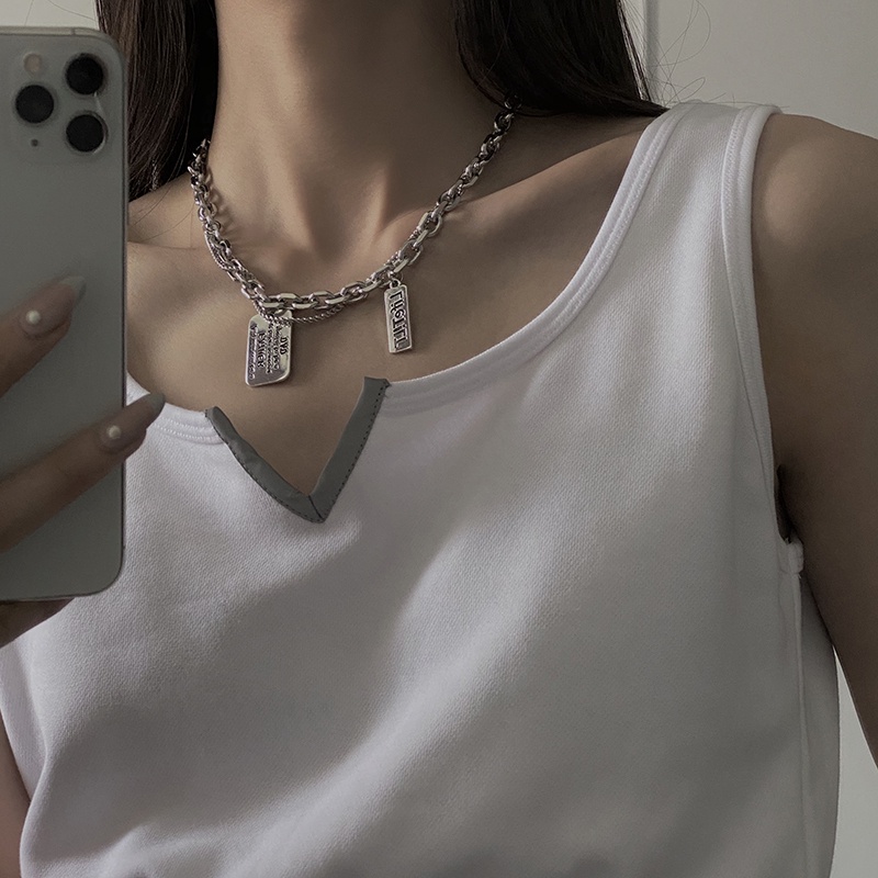 Vòng cổ hai lớp mặt hình vuông phong cách hip hop