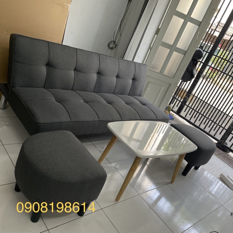 Bộ bàn ghế sofa phòng khách - Ghế giường đa năng - Sofa Bed bọc vải bố màu xanh đẹp mắt giá siêu rẻ
