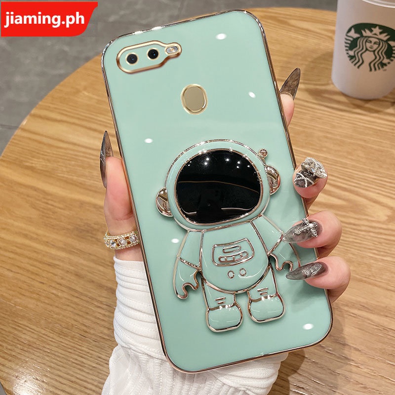 Ốp Điện Thoại Mềm Mạ Điện Hình Phi Hành Gia 3D Có Giá Đỡ Cho OPPO A5S A12