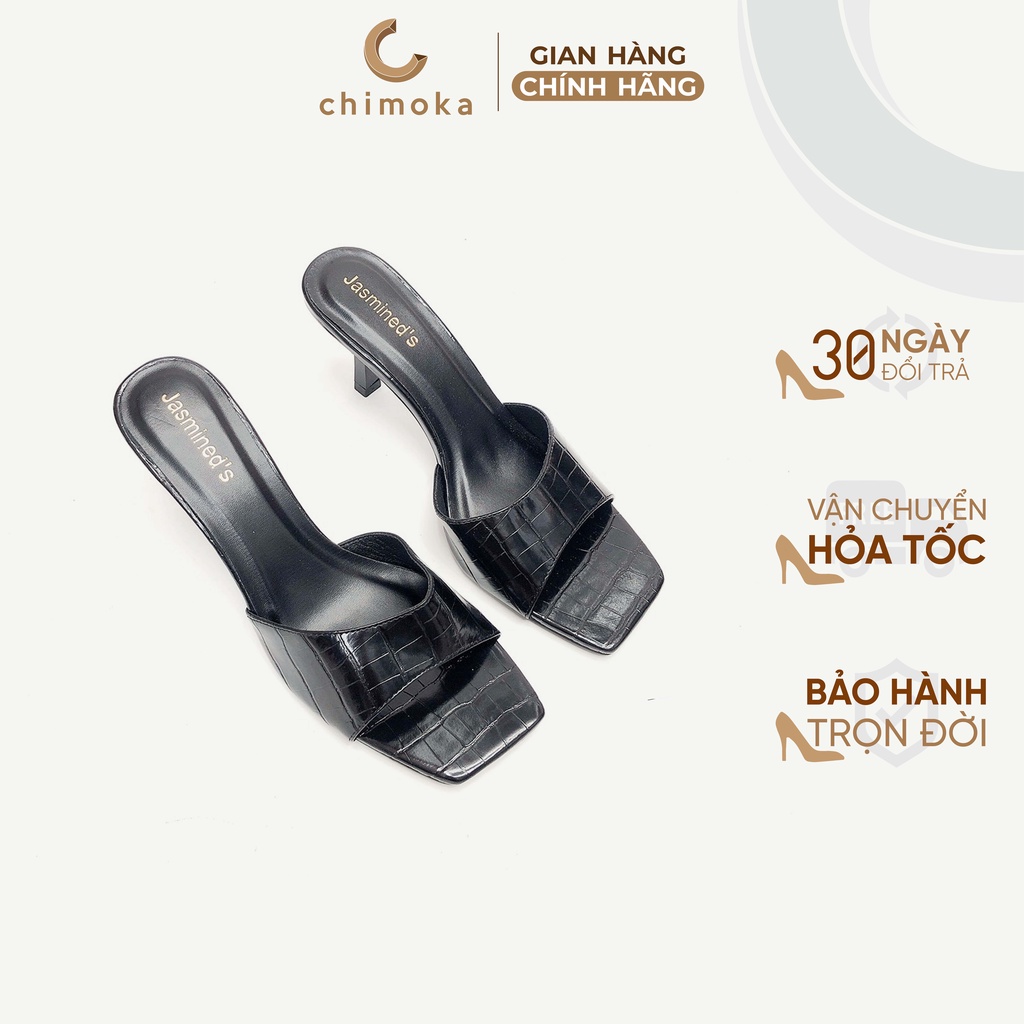 Guốc Cao Gót CHIMOKA Nữ Vân Cá Sấu Màu Đen