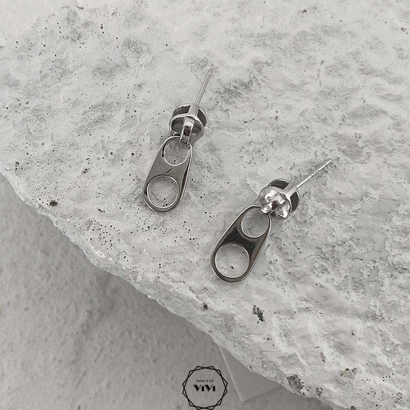 Bông tai bạc nam kiểu ngầu Zipper – khuyên tai bạc ViVi_Gift