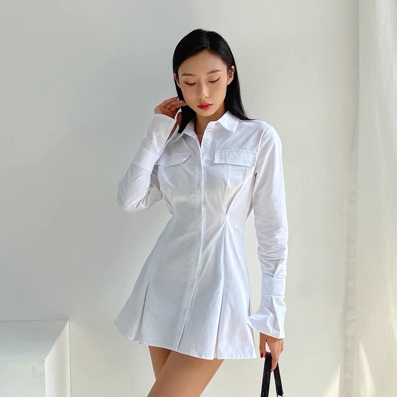 (SẴN) Váy sơ mi trắng tay dài