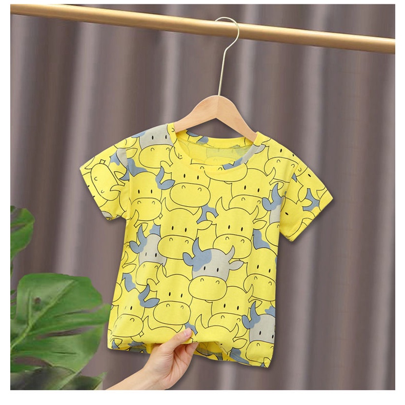 Áo Thun Ngắn Tay In Hoạt Hình Bò Sữa Kiểu Hàn Quốc Thời Trang Mùa Hè Cho Bé Trai