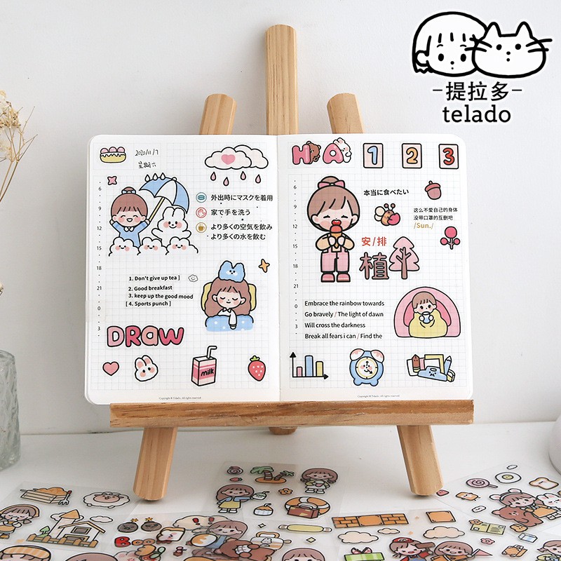 Hộp 100 Miếng Dán Sticker cute trang trí dán tập vở bình nước bút nước Diy Họa Tiết Hoạt Hình Dễ Thương