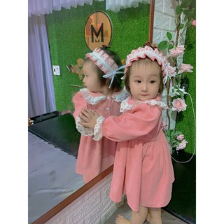 Váy Nhung Hồng Kèm Turban Cho Bé Yêu (Kèm ảnh thật)