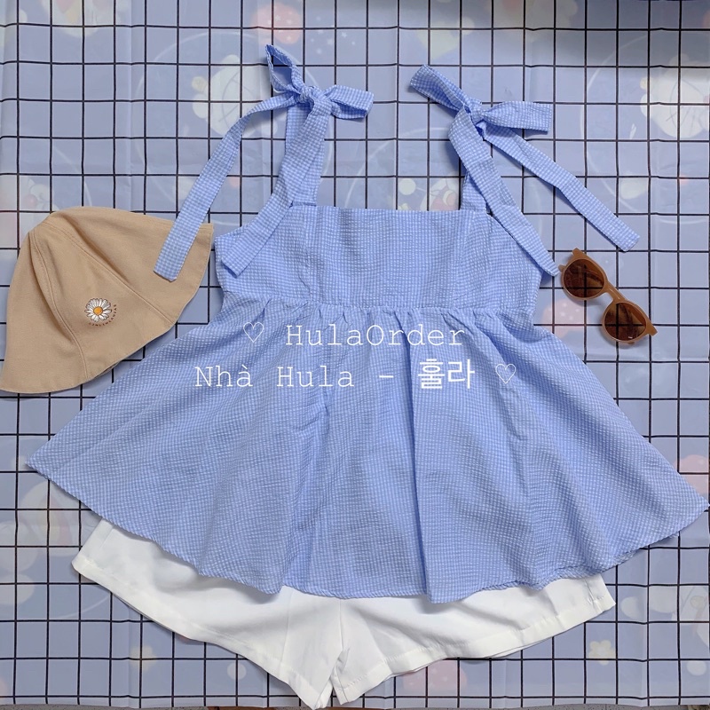 Set Áo Babydoll Buộc Vai Nơ & Quần Đùi Nữ - Hàng Sẵn - Freesize - HULA 훌라 | BigBuy360 - bigbuy360.vn