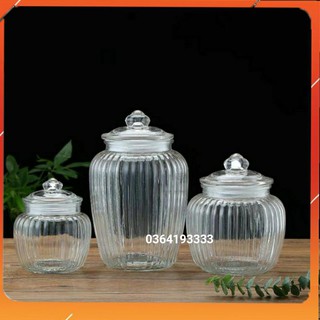 Hũ thủy tinh sọc hình quả bí ngô nắp gioăng thủy tinh kín hơi