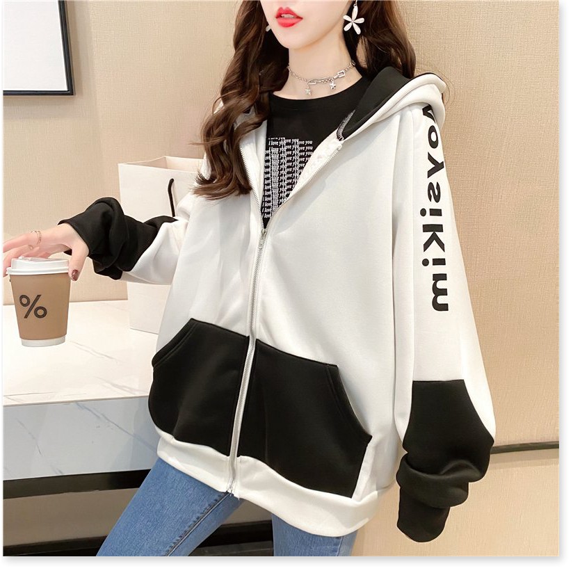 [Freeship] Áo khoác nữ form rộng hoodie nỉ dây kéo phối màu siêu xinh Meysikim | BigBuy360 - bigbuy360.vn
