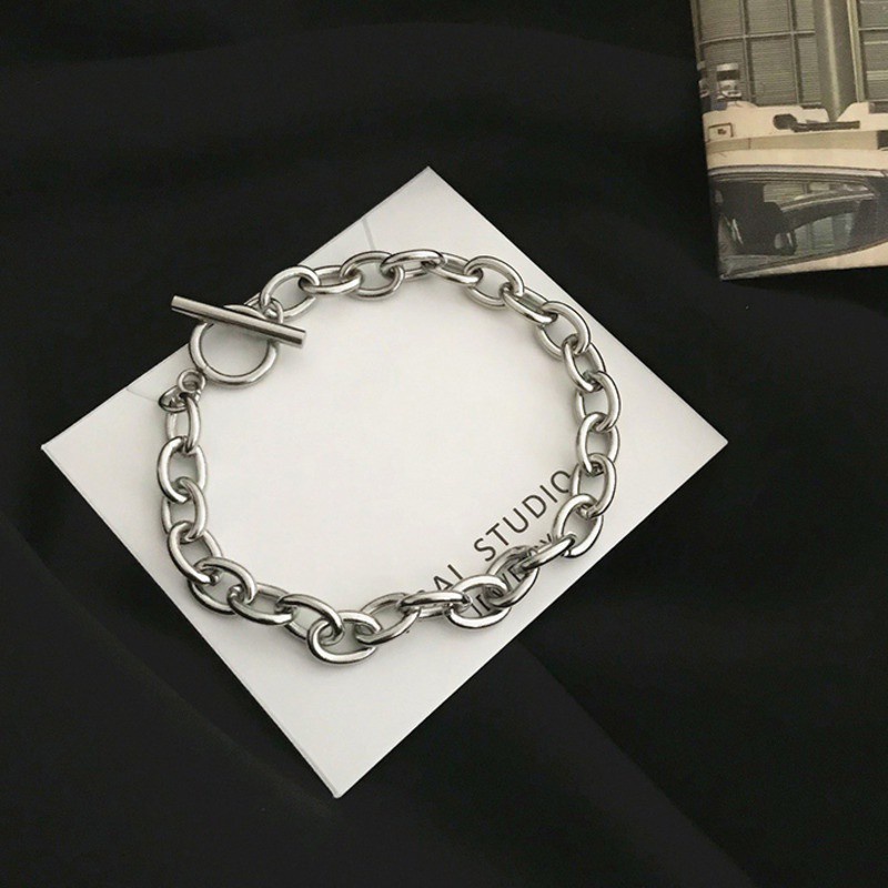 Vòng tay thép titan phối khóa phong cách Âu Mỹ phong cách thời trang cho nam nữ