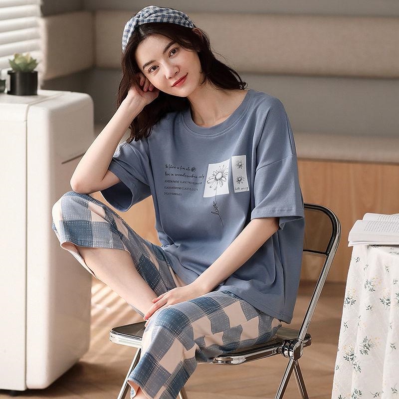 Bộ Đồ Ngủ Ngắn Tay Cổ Tròn In Hình Hoạt Hình Dành Cho Nữ