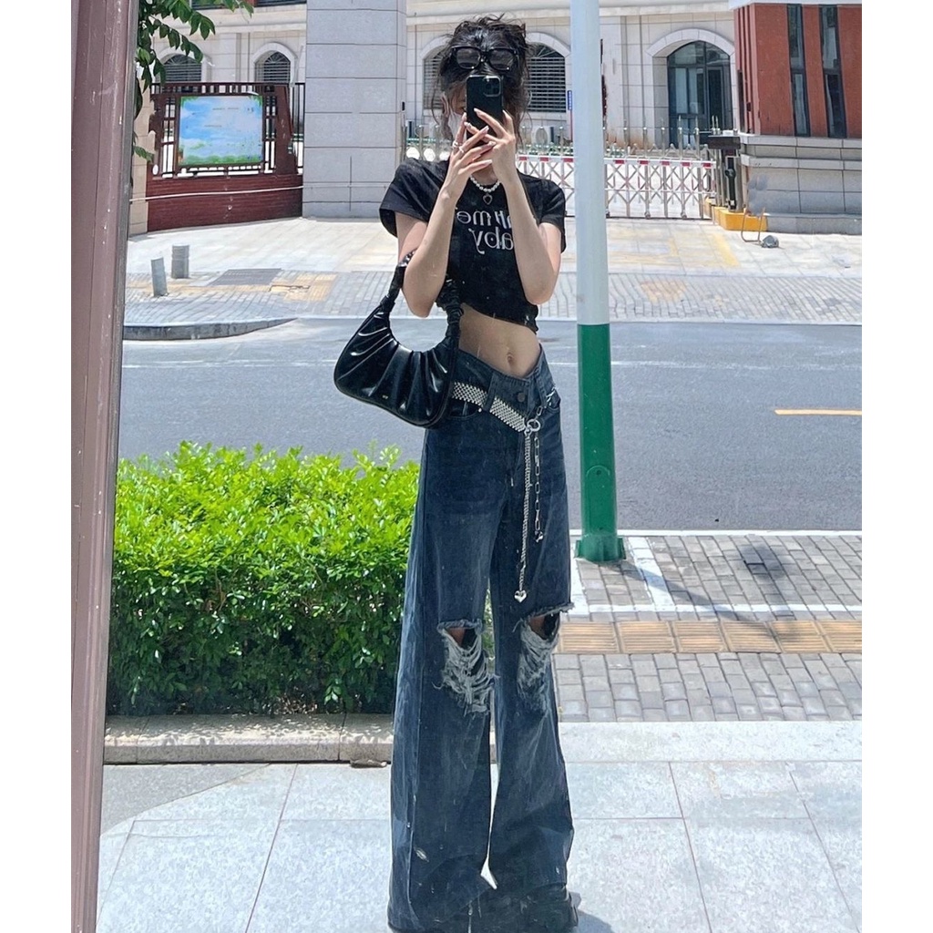 Quần Jeans Nữ Lưng Cao Ống Rộng Thời Trang
