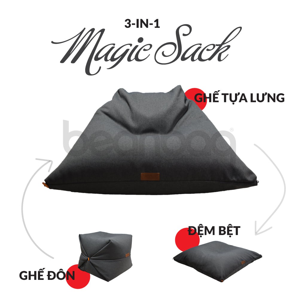 Ghế Lười Hạt Xốp Magic Sack 3 Trong 1 Chất Liệu Vải Bố