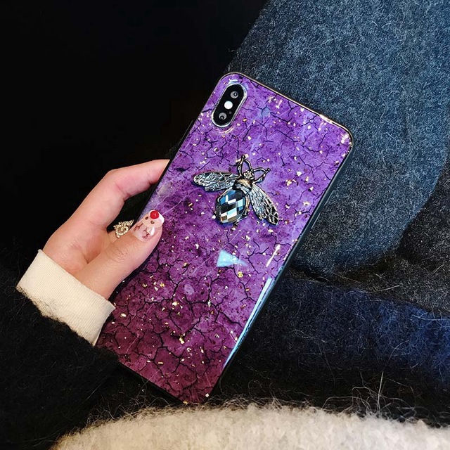 Ốp điện thoại vân đá đính hình ong sang trọng cho iPhone 5 5S SE 2020 6 6S 7 8 Plus X