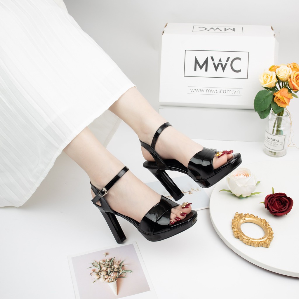 GIÀY CAO GÓT MWC - SANDAL CAO GÓT DA BÓNG - CAO GÓT ĐẾ ĐÚP GÓT DẸP 9CM - CAO GÓT QUAI CHÉO CÁCH ĐIỆU - NUCG- 3949