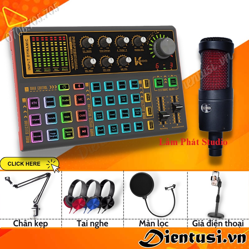 Combo Sound Card K300 Auto Tune Và Micro TH2068 hát livetsream Bigo, Tiktok, facebook Cực Nhạy