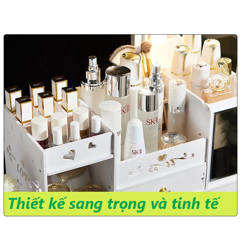 Kệ đựng mỹ phẩm, kệ để đồ trang điểm, trang sức kèm gương cao cấp KM1245