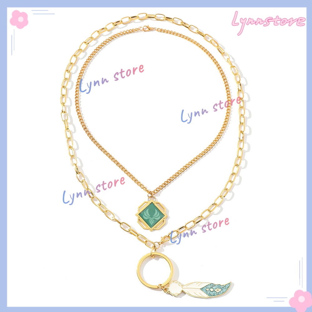 Vòng Cổ Choker Hai Lớp Mặt Lông Vũ Phát Sáng Trong Game Genshin Va Chạm Venti Eye Of God Wind Element Cho Nữ