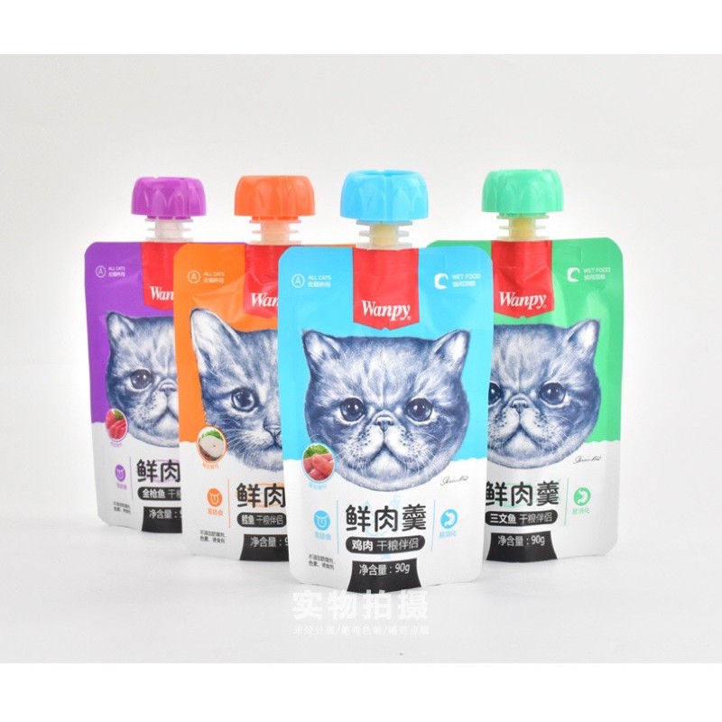 [8 GÓI] Súp thưởng nắp vặn WANPY 90g cho mèo [CHÍNH HÃNG]