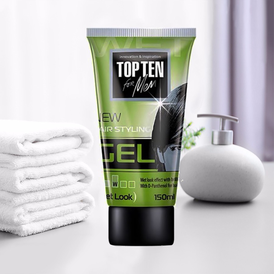 Gel Tạo Nếp Tóc Top Ten For Men Hair Styling Wet Look Cho Kiểu Tóc Đẹp Dễ Dàng &amp; Hoàn Hảo 150ml