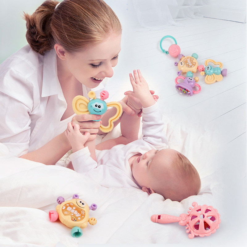 7Pcs Newborn Teether Baby Toys Early Learning Infant Wrist Rattle Teething Bite Playset Toy Baby Soft Rubber Safety