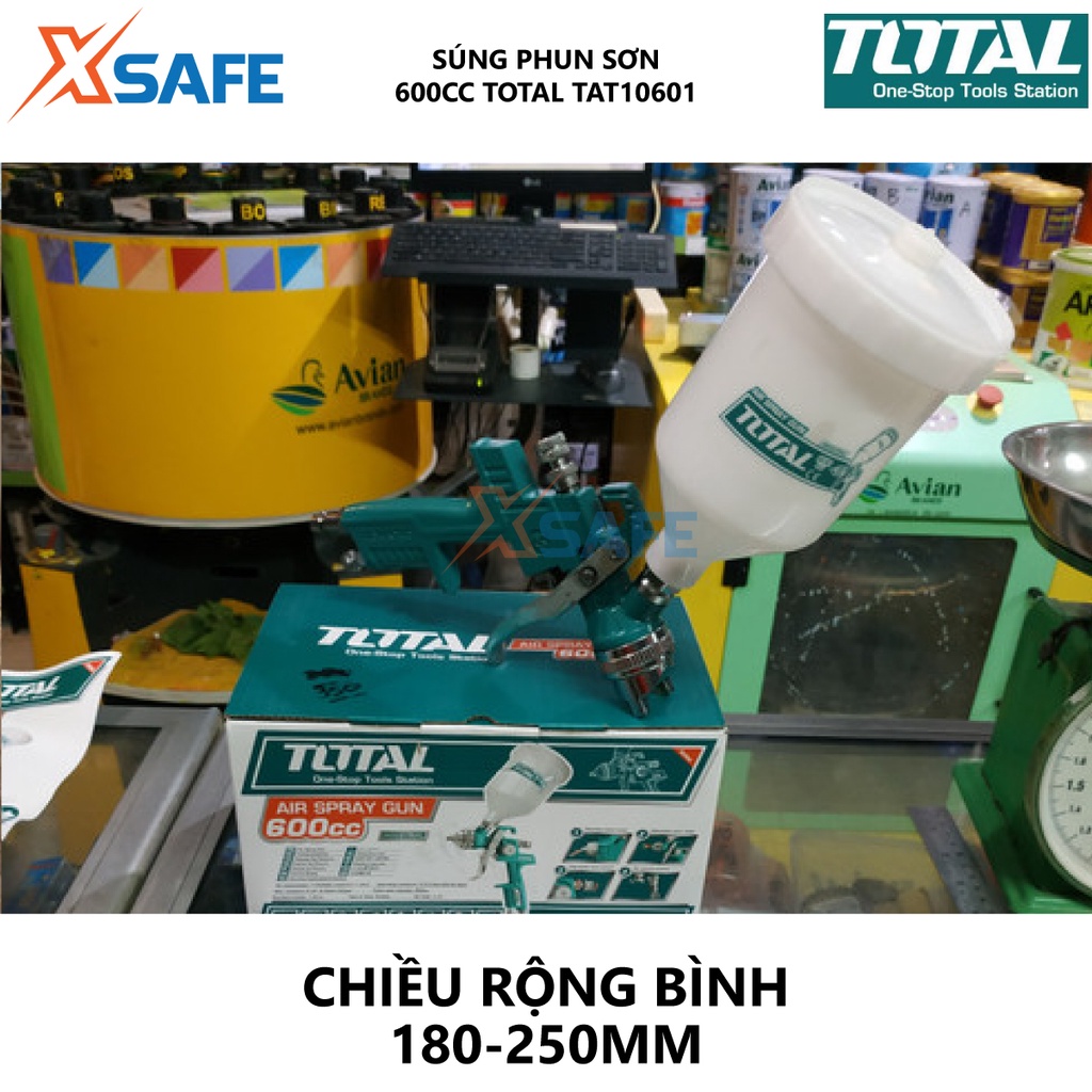 Súng phun sơn TOTAL TAT10601 Máy phun sơn 1.4mm, Chiều rộng bình 180-250mm, dung tích bình 600cc - Chính hãng