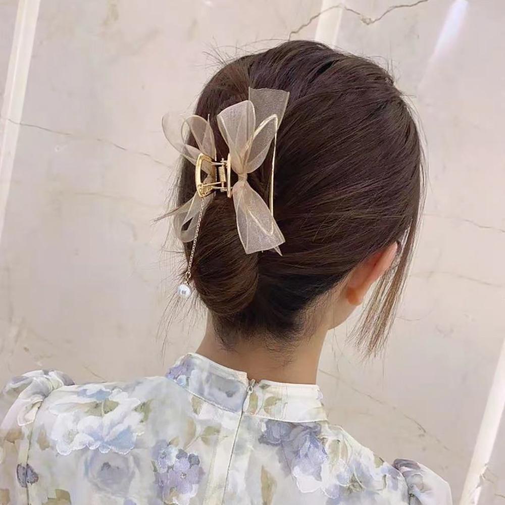 Kẹp Tóc Hình Nơ Tua Rua Bằng Kim Loại Phong Cách Hàn Quốc Cổ Điển Thời Trang Cho Nữ