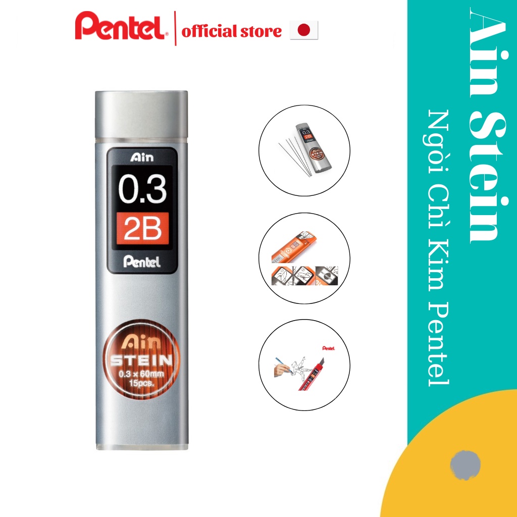 Ruột Chì Kim Pentel Ain Stein 2B Ngòi 0.2/0.3/0.5/0.7/0.9mm  | Cấu Trúc Tổ Ong Siêu Cứng | Nét Viết Trơn Mượt