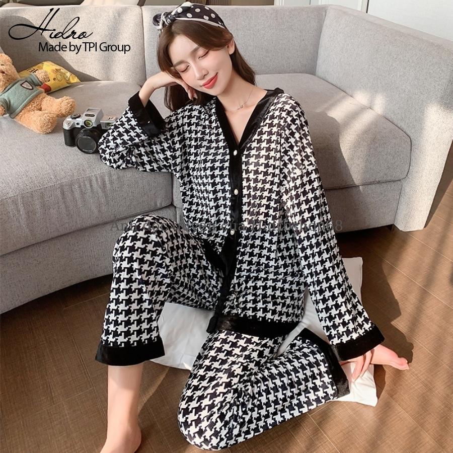 Bộ Ngủ Lụa Dài Tay Phối Viền hàng Thiết Kế Cao Cấp Chất Mềm Mịn | BigBuy360 - bigbuy360.vn