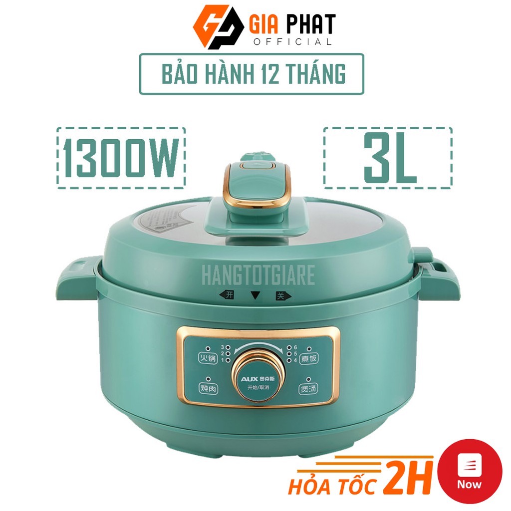 Nồi Áp Suất Điện Đa Năng AUX Dung Tích 3L, Công Suất Lớn 1300W - Dùng Nấu Lẩu, Chiên Sào, Hầm Tiện Dụng