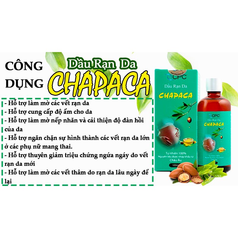 Dầu Rạn Da Chapaca Liệu Pháp Hỗ Trợ dieu tri Rạn Da 100ml , mờ vết rạn, làm căng vết nhăn xung quanh mặt, mặt bụng, ngực