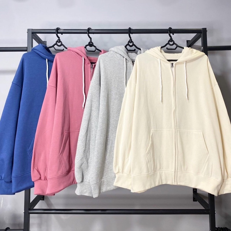 Áo Hoodie Zip Trơn Nỉ Cotton Xịn Form Rộng Ảnh Thật 100%