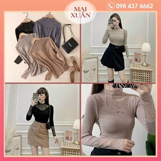 Áo giữ nhiệt nữ cổ 3 phân viền ren có hộp hàng cao cấp siêu co giãn, mặc thoải mái-Kho Sỉ Mai Xuân