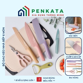 Bộ dao nhà bếp, bộ dao lúa mạch 6 món kháng khuẩn siêu sạch, sắc bén penkata 15bdcnb