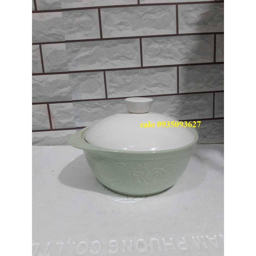 Thố đựng cơm bằng sứ men xanh 20 cm