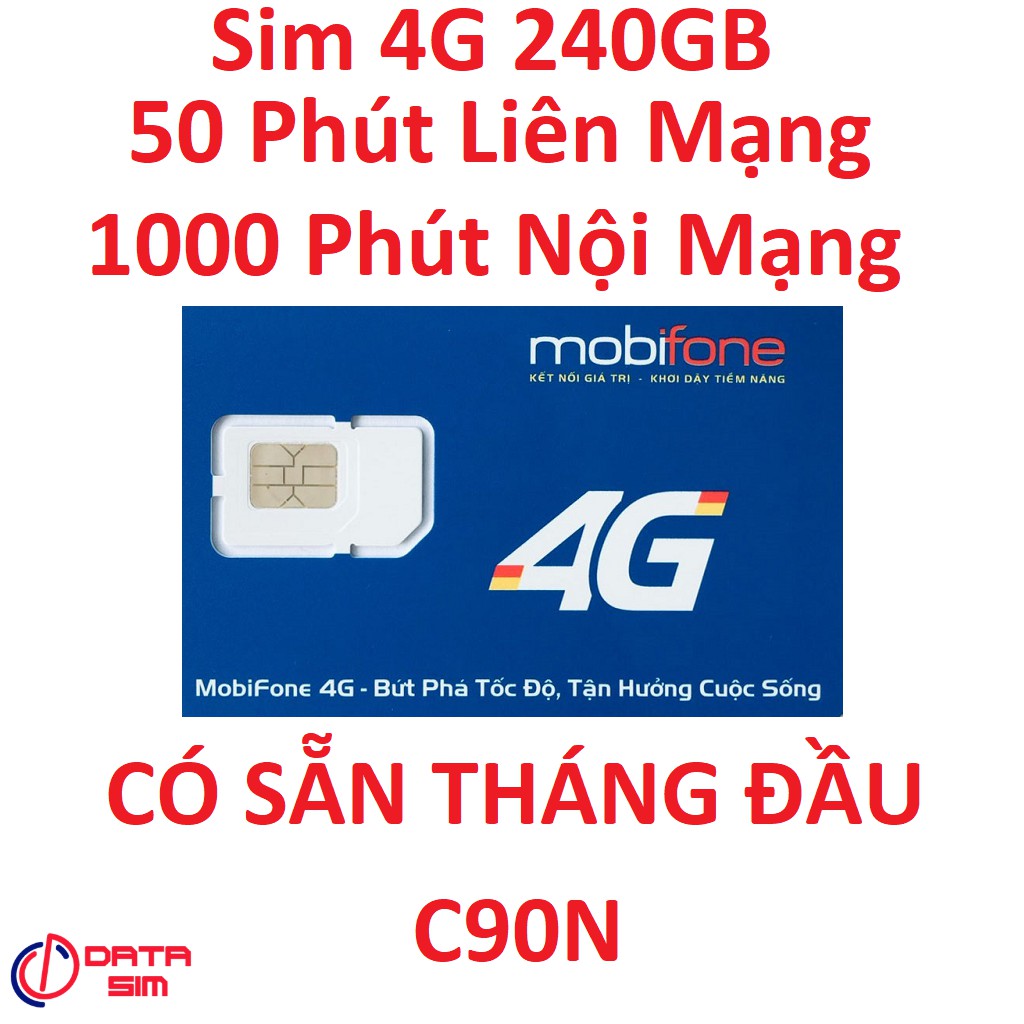 SIM 4G C90N MOBIFONE CÓ SẴN THÁNG ĐẦU MỖI NGÀY 4GB 1000PHÚT MOBI 50PHÚT LIÊN MẠNG-QC