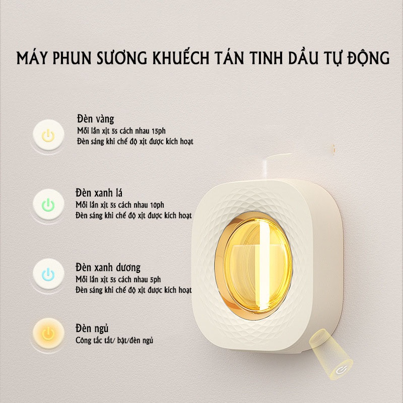 Máy khuếch tán tinh dầu tự động, phun sương, tạo độ ẩm kèm lọ tinh dầu nhiều mùi hương Ráp gắn tường, để bàn tiện lợi