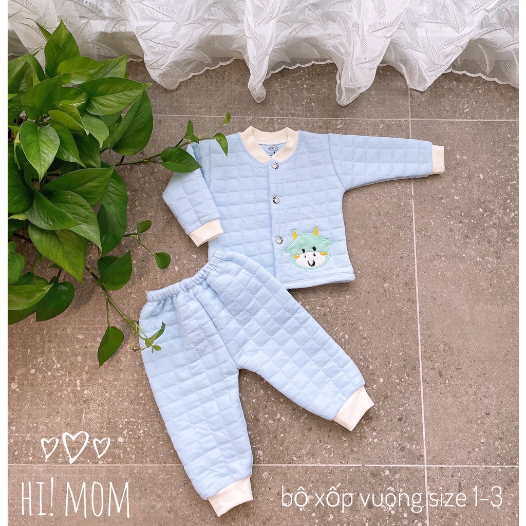 Bộ dài tay sơ sinh cổ tàu nỉ xốp Hi Mom cho bé trai/ bé gái (3-8kg)