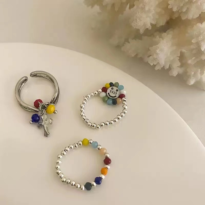 Nhẫn Đeo Tay Đính Hạt Nhiều Màu Hình Mặt Cười Sang Trọng Cổ Điển