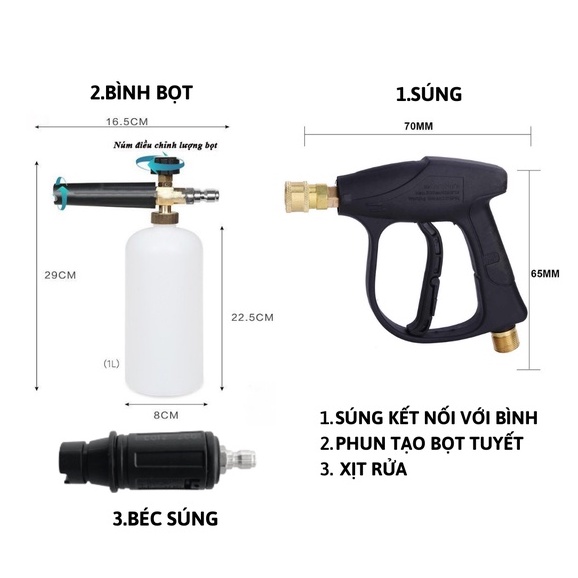 Bộ Súng Xịt Rửa Xe Và Bình Phun Bọt Tuyết Cao Cấp Cho Máy Rửa Xe Áp Lực Cao, Máy Rửa Xe Cao Áp )